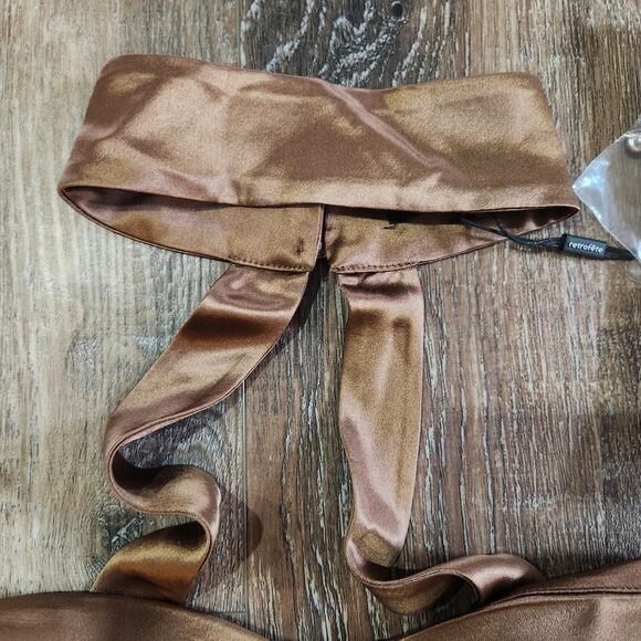 Retrofete Ross Top in Cognac Brown Size Medium NWT Satin Padded Bust - Picture 4 of 12